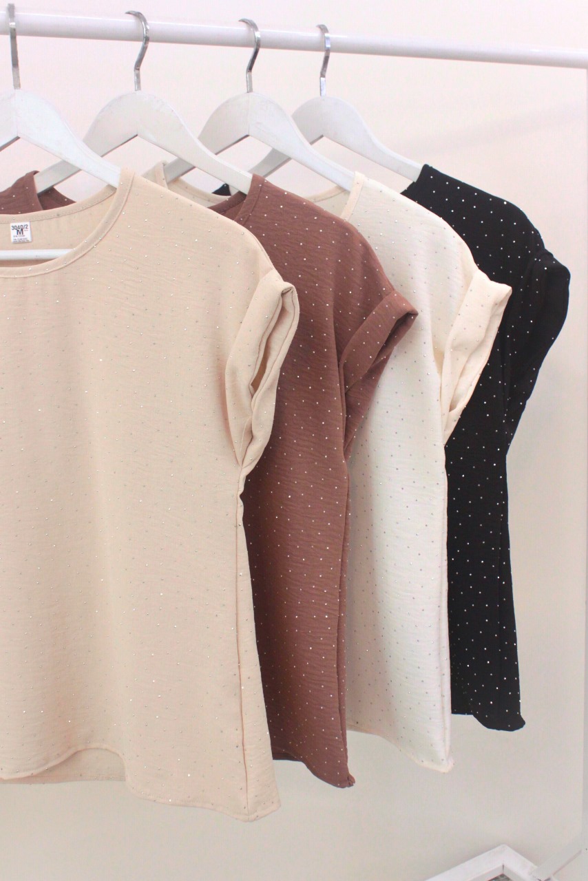 Blusa Nova.Cey stras espalda partida manga corta c/puño Art.3040