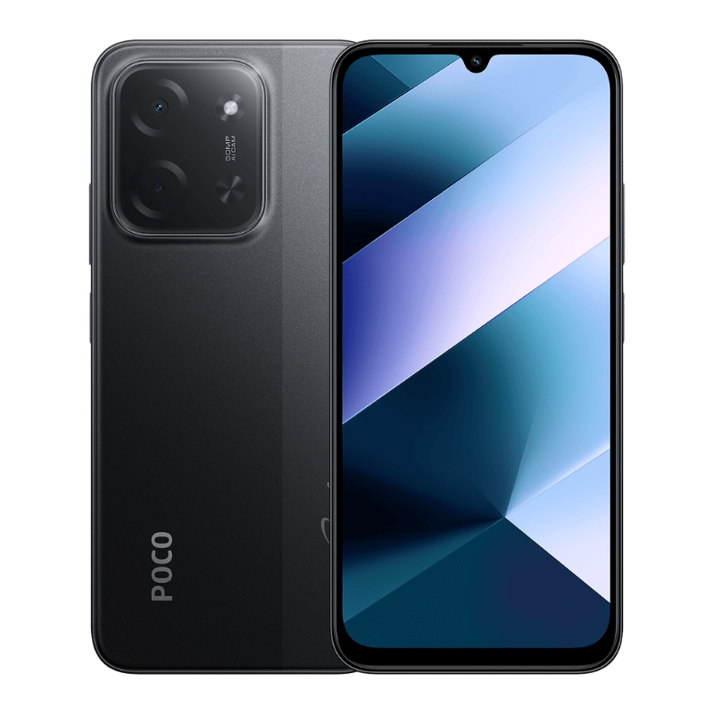 Smartphone Xiaomi Poco C85 Frontal y posterior color negro Doble Camara