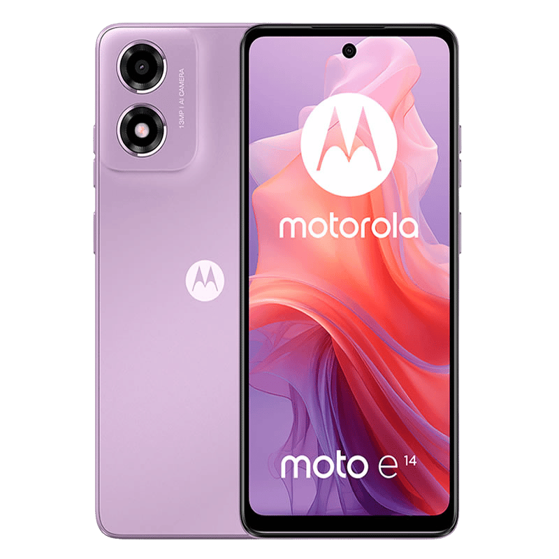 Smartphone Motorola Moto E14 posterior Lila frontal