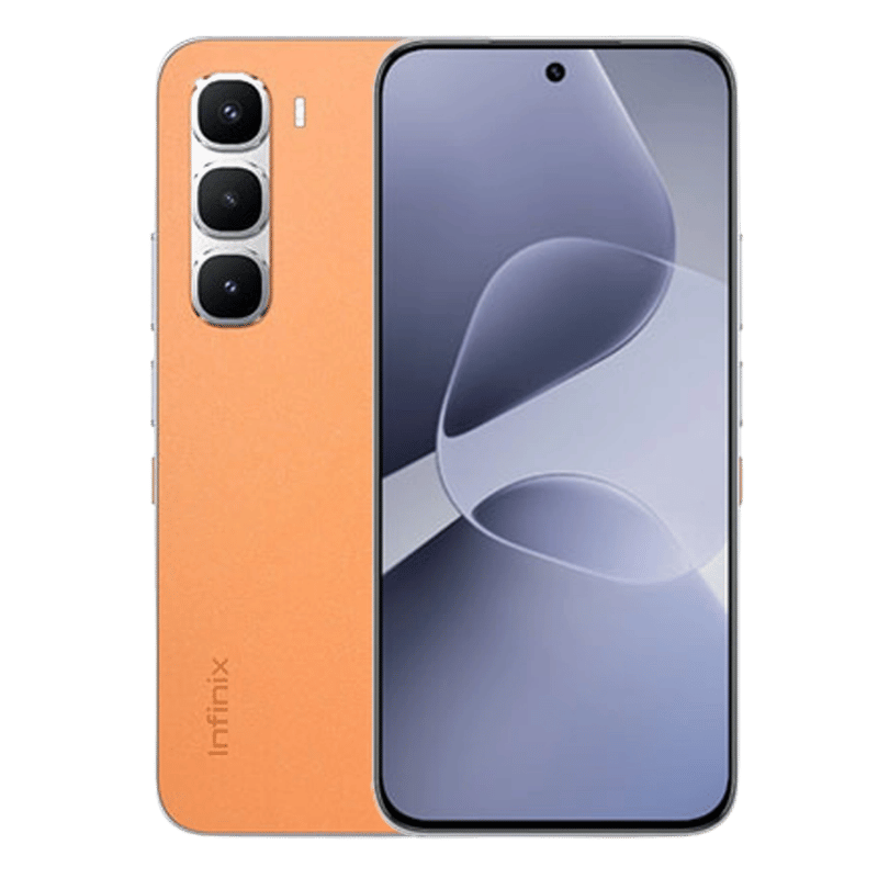 Infinix Hot 60 Pro color naranja, vista frontal y posterior
