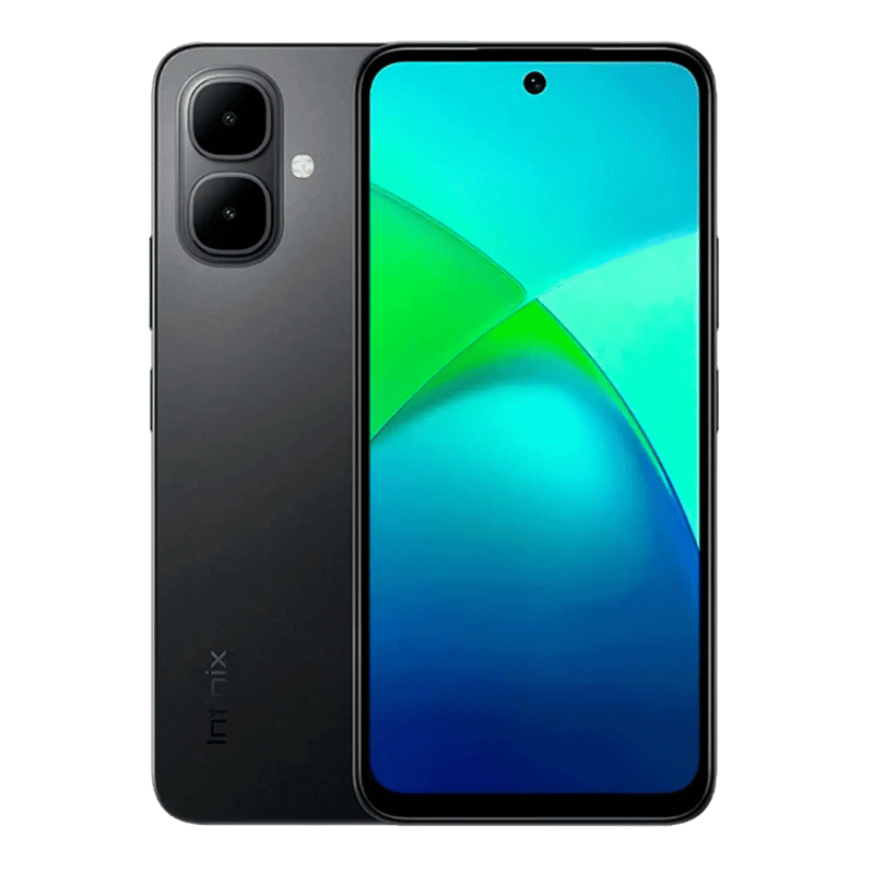 Infinix Smart 10 vista frontal y posterior color negro