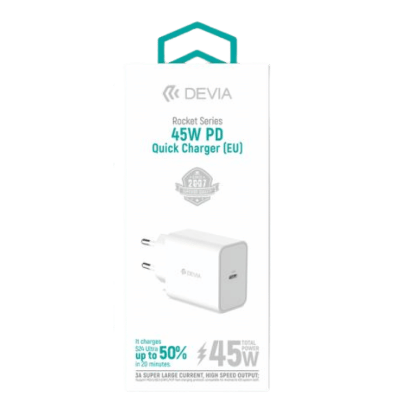CARGADOR Devia Rocket 45W PD GaN USB-C carga rápida