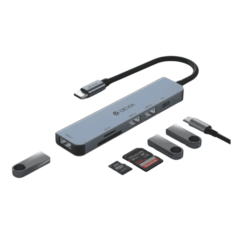 Devia HUB Tipo-C a USB 3.0 * 3 + PD + CARDEADER 5 en 1