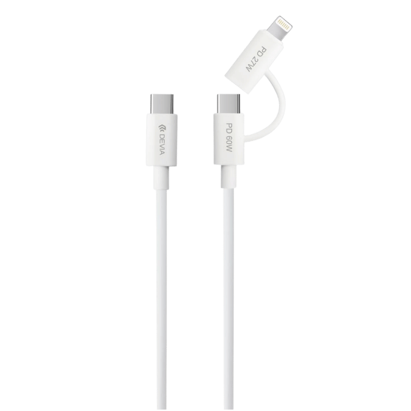 devia smart cable 2 en 1 usb-c a usb-c + lightning blanco