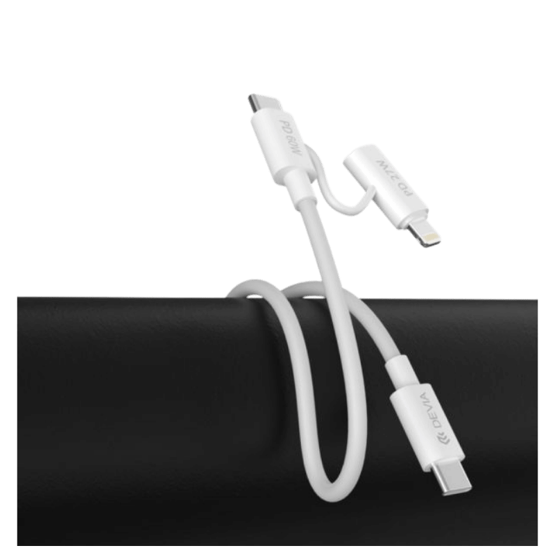 devia smart cable 2 en 1 usb-c a usb-c + lightning blanco