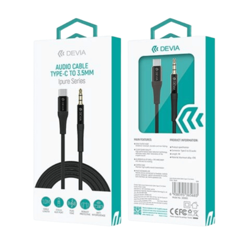 CABLE Devia iPure USB-C a auxiliar 3,5 mm audio trenzado