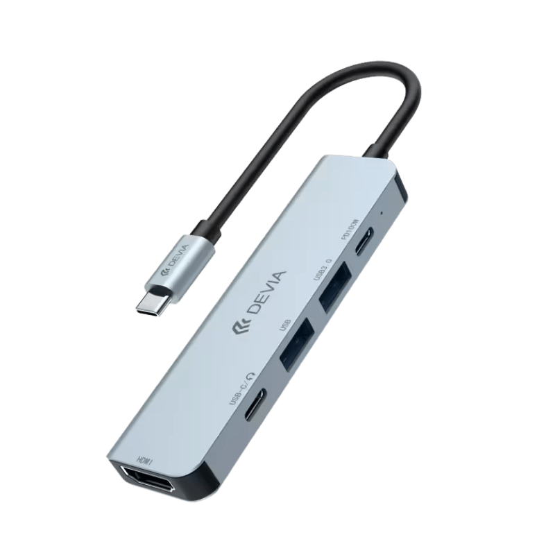 ADAPTADOR DEVIA LEOPARD TYPE-C TO USB3.0*3+PD +CARDREADER 5 IN 1 HUB