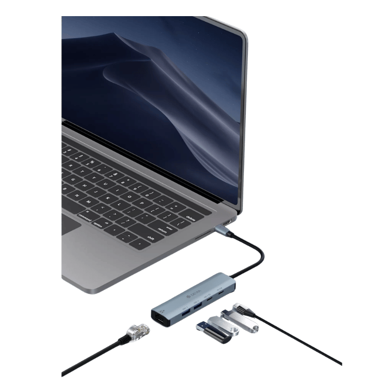 ADAPTADOR DEVIA LEOPARD SERIES TYPE-C TO USB*2+TYPE-C+PD 100W+ RJ45 5 IN 1 HUB