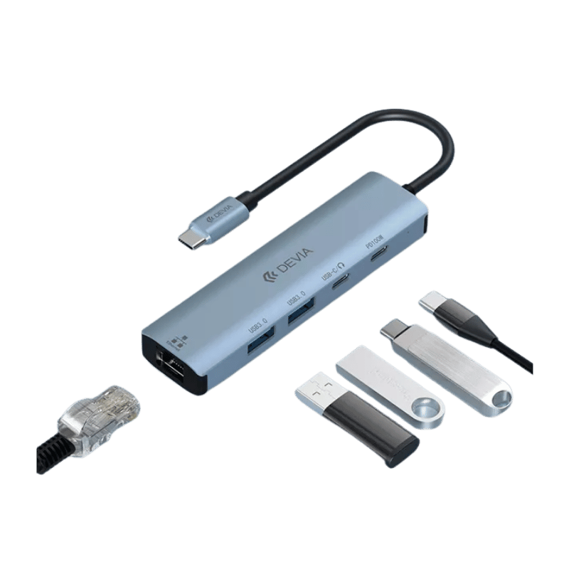 ADAPTADOR DEVIA LEOPARD SERIES TYPE-C TO USB*2+C+PD 100W 4 IN 1