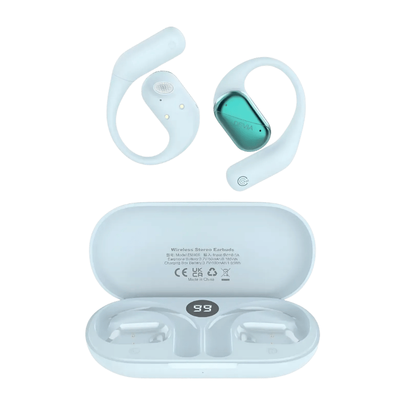 AURICULARES Devia OWS Lite1 open-ear inalámbricos Bluetooth – Celeste
