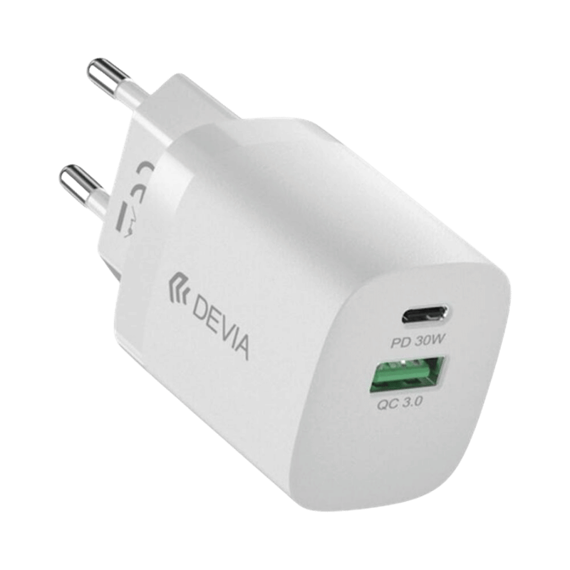 CARGADOR Devia Pro3 30W PD USB-C + QC USB-A GaN carga rápida  (enchufe EU)