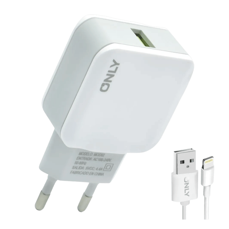 only quick cargador usb-a 4,4 a con cable lightning blanco