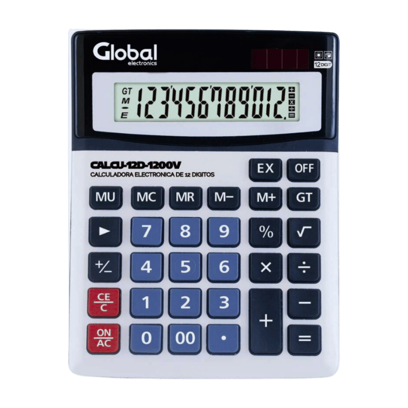 Calculadora de escritorio GLOBAL electronica metalica de 12 digitos plateada 1200V