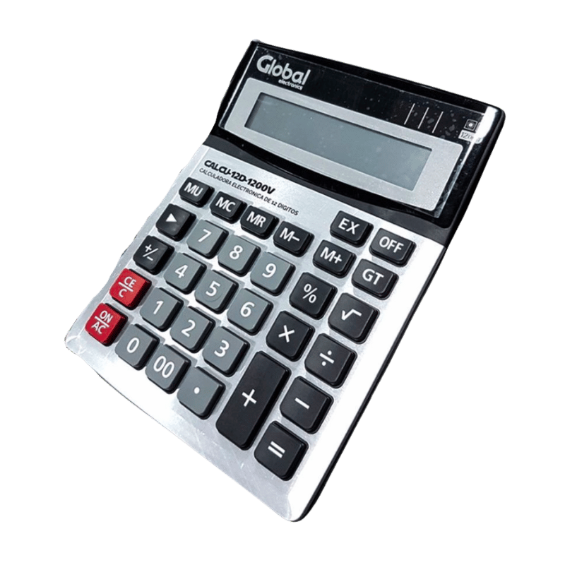 Calculadora de escritorio GLOBAL electronica metalica de 12 digitos plateada 1200V