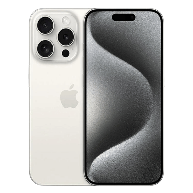 Frontal del Apple iPhone 15 Pro con cámara de 12MP y Face ID, asegurando selfies perfectos y seguridad robusta, disponible en cuotas sin interés
