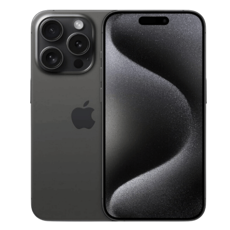 Apple iPhone 15 Pro en color negro, diseño innovador con chasis de titanio y pantalla OLED LTPO de 6.1 pulgadas, disponible en oferta con envío a todo el país.