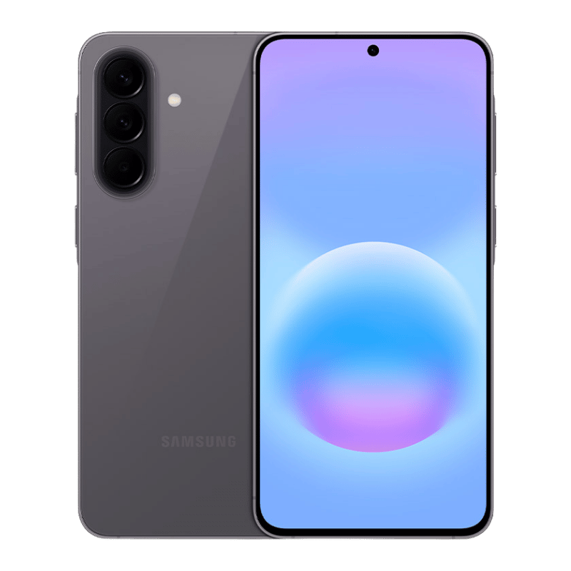 Samsung Galaxy A57 5G color gris, vista frontal y posterior