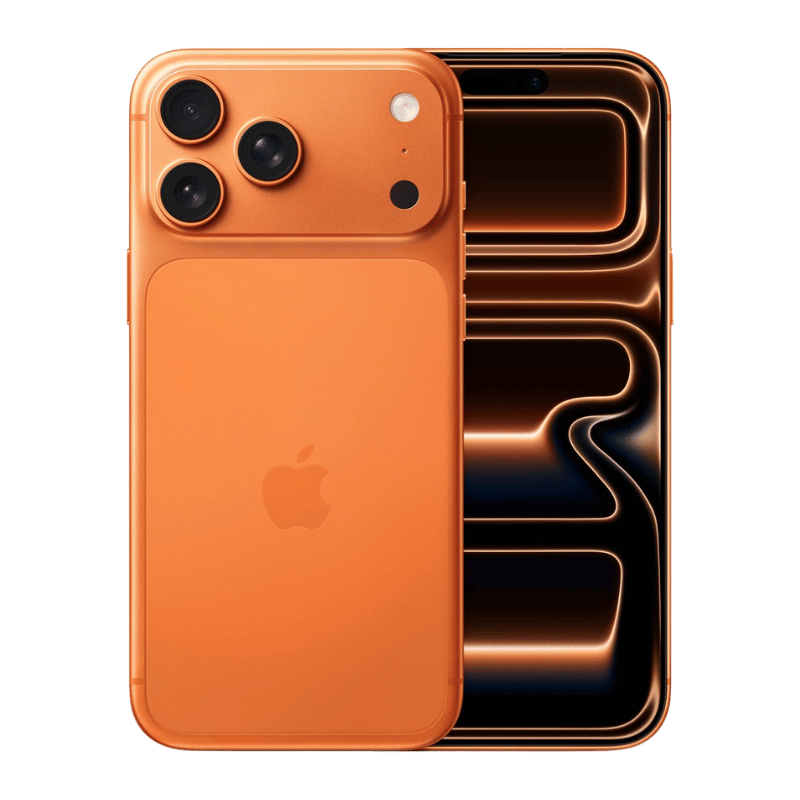 Apple iPhone 17 Pro color naranja vista posterior y frontal