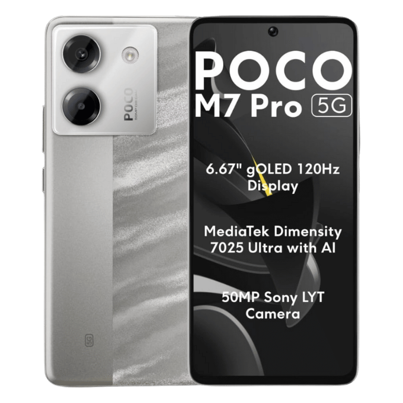 Smartphone Poco M7 Pro 5G Frontal y Posterior color gris con envío a toda argentina