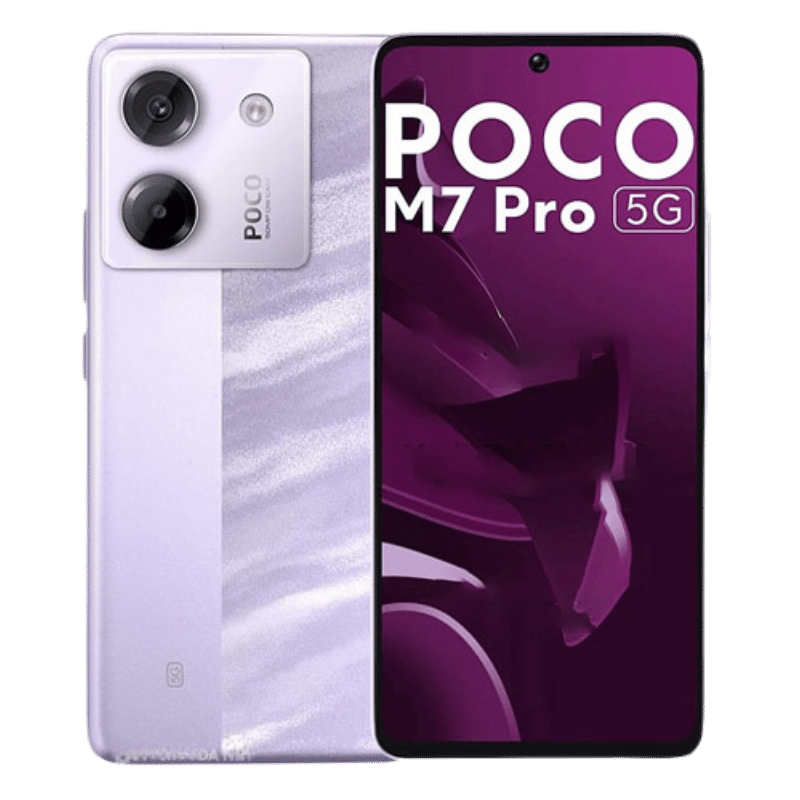Smartphone Poco M7 Pro 5G Lila Frontal y Posterior con dos camaras con descuento en efectivo