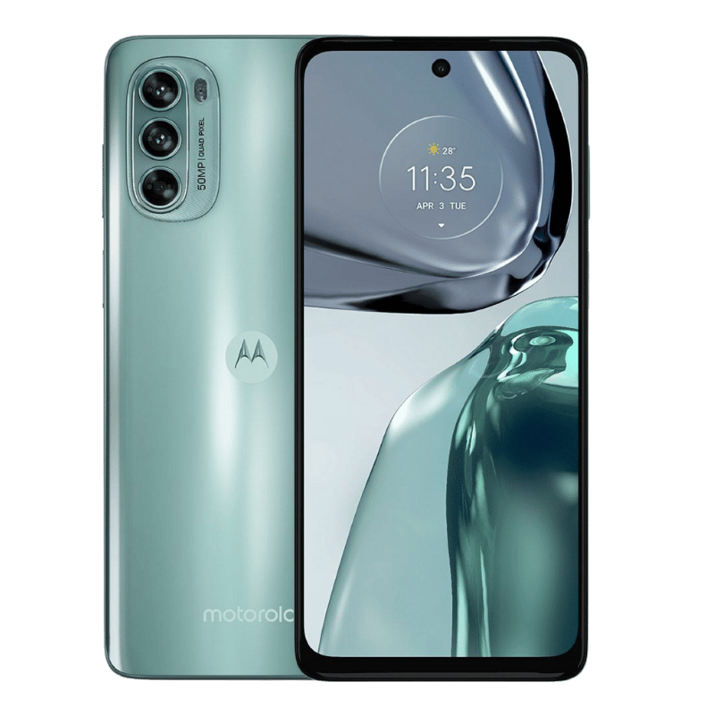Smartphone Motorola Moto G62 color verdel vista frontal y posterior