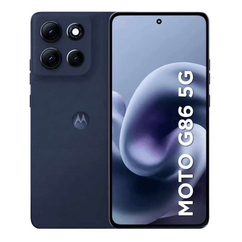 Motorola Moto G86 5g color negro vista frontal y posterior