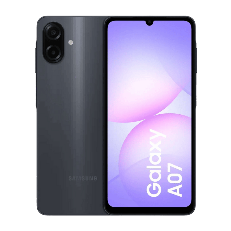 Smartphone Samsung Galaxy A07 Posterior Negro doble Camara  50MP + 2MP Frontal  Pantalla tamaño 6.7 Pulgadas