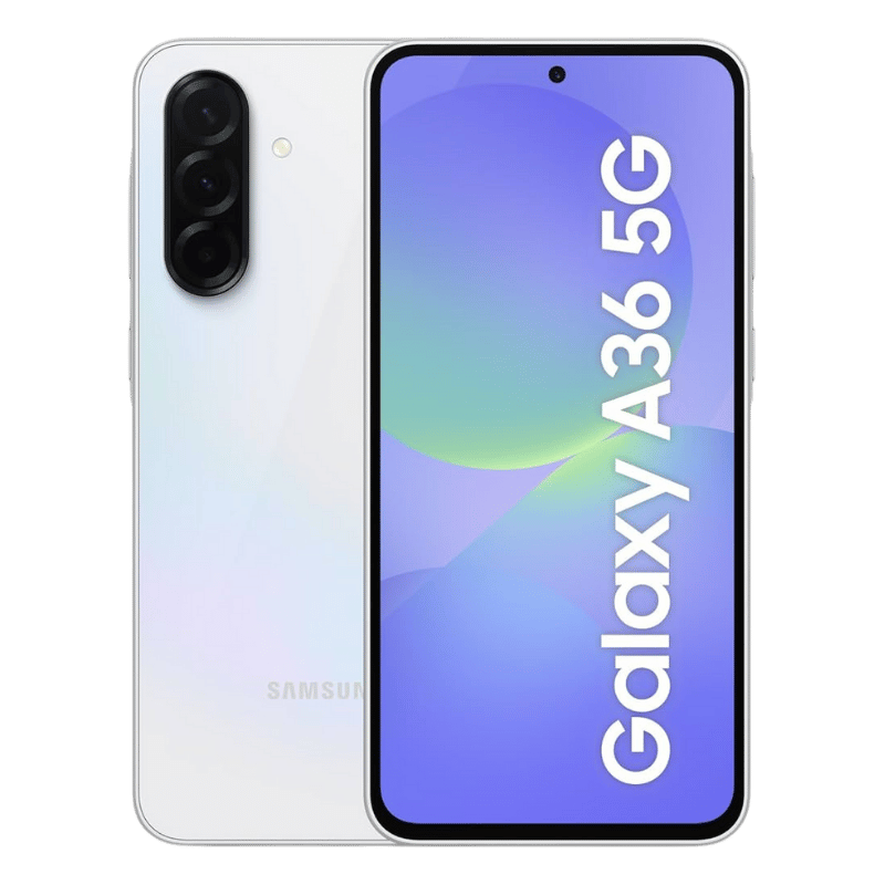 Smartphone Samsung Galaxy A36 posterior Blanco Frontal Super AMOLED