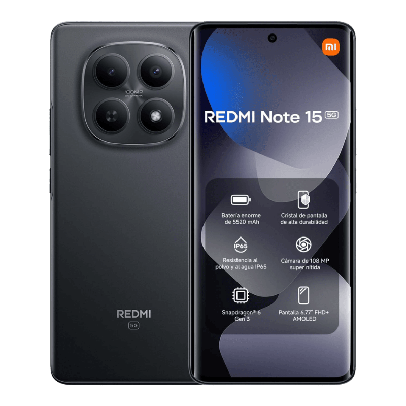 Xiaomi Redmi Note 15 5G vista frontal y posterior, color negro