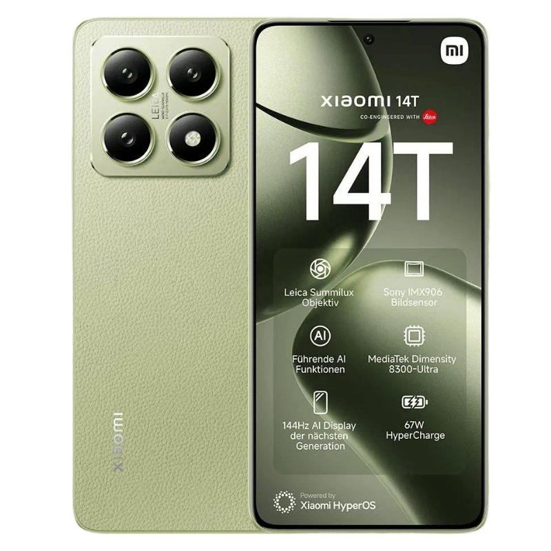 Smartphone Xiaomi 14T 4G Frontal y Posterior lemon verde Triple Camara