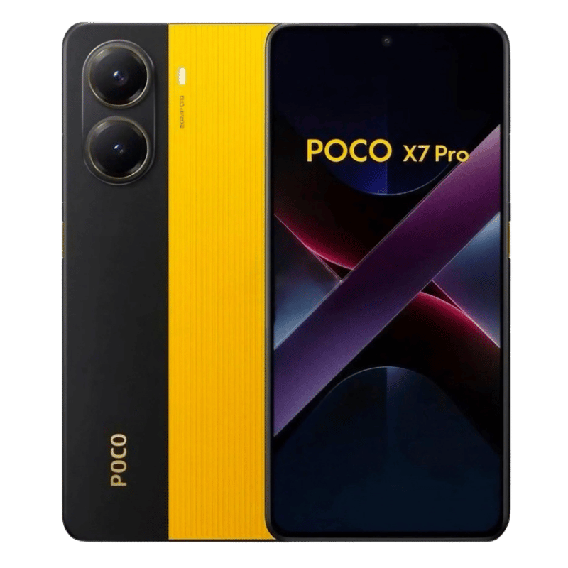 Smartphone Poco X7 Pro 5G Frontal y Posterior color amarillo negro en oferta
