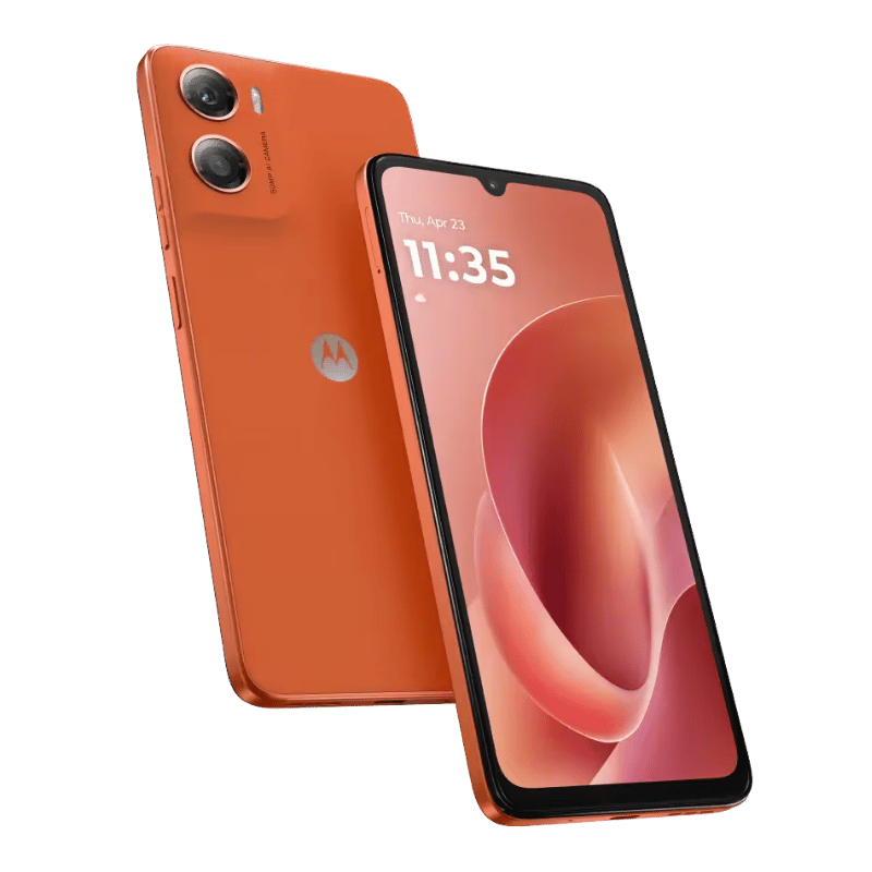 Motorola Moto G06 color naranja vista frontal y posterior