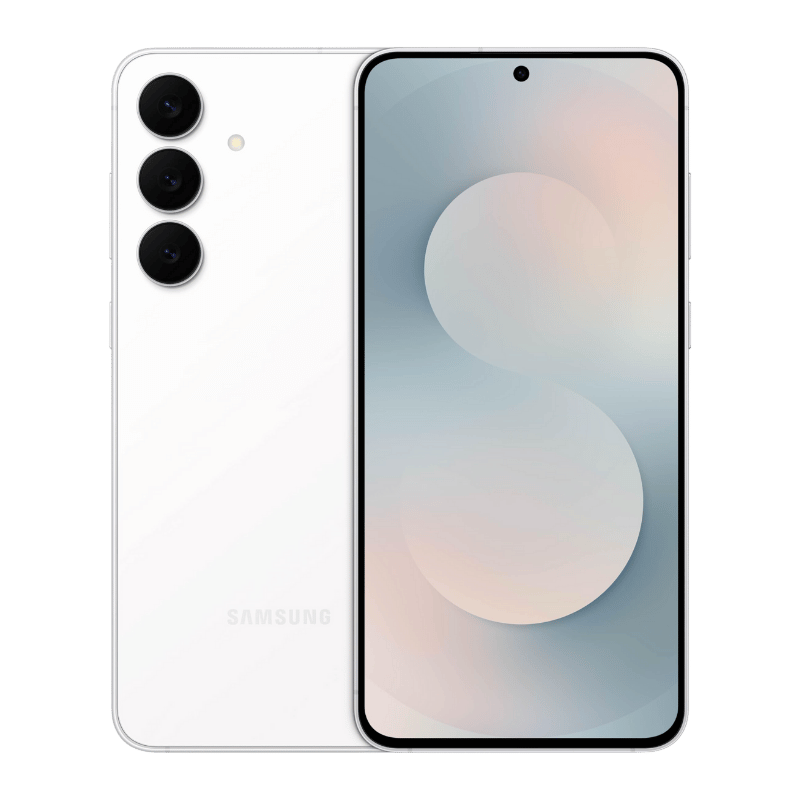 Samsung Galaxy S25 FE vista frontal y posterior color blanco