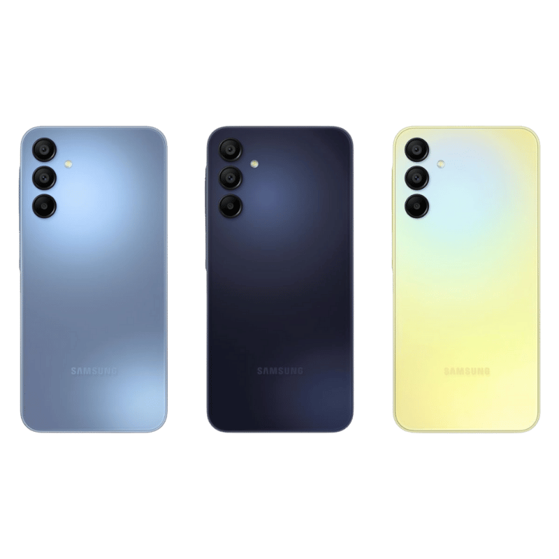 Vista trasera del Samsung Galaxy A15, con cámara triple de 50MP y diseño elegante, disponible en oferta