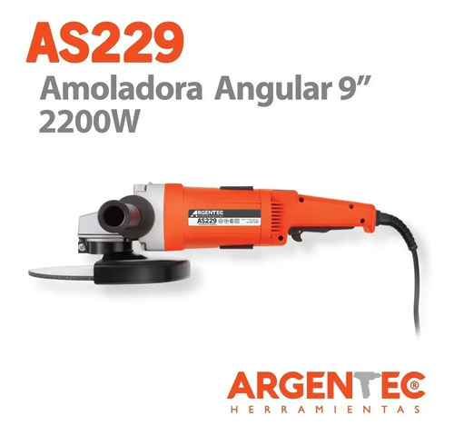 Amoladora 230 Mm. Argentec As229 2200 Watts Color Naranja/ne Naranja/negro