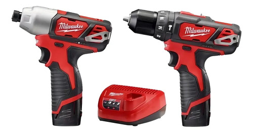 Kit Taladro Percutor Atornillador Impacto Milwaukee 2497-259a 12v 2497 Color Rojo