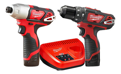 Kit Taladro Percutor Atornillador Impacto Milwaukee 2497-259a 12v 2497 Color Rojo
