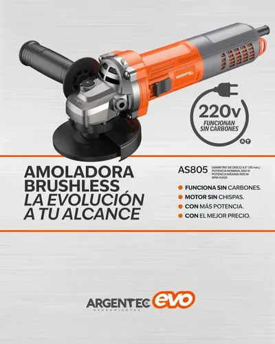 Amoladora Argentec Evo As805 115 Brushless Sin Carbones Nara Naranja 50 Hz
