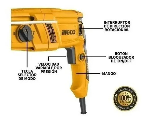 Rotomartillo Electrico Sds Plus 800w 1100rpm Maletin Ingco C Naranja
