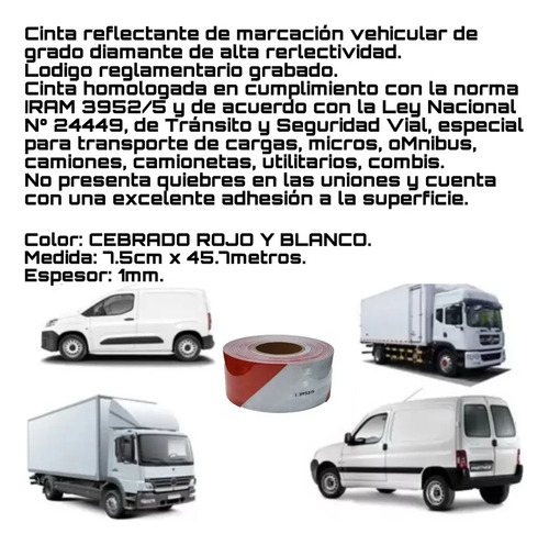 Cinta Retro Reflectiva 4k Transporte  Roja Y Blanca Rojo/blanco Homologada Vtv Seguridad Vial Remolques Alta Visibilidad Camiones Reglamentario Larga Duración Nocturno