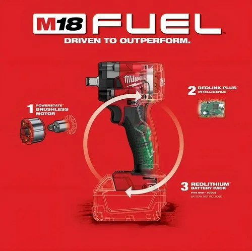 Pistola Llave De Impacto 1/2' 18v Fuel 2855-20 Milwaukee Rojo