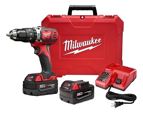 Taladro Atornillador Percutor A Bateria Milwaukee 2607-259a Rojo Robusto Duradero Versatil Liviano Trabajos En Casa Obra Pesada