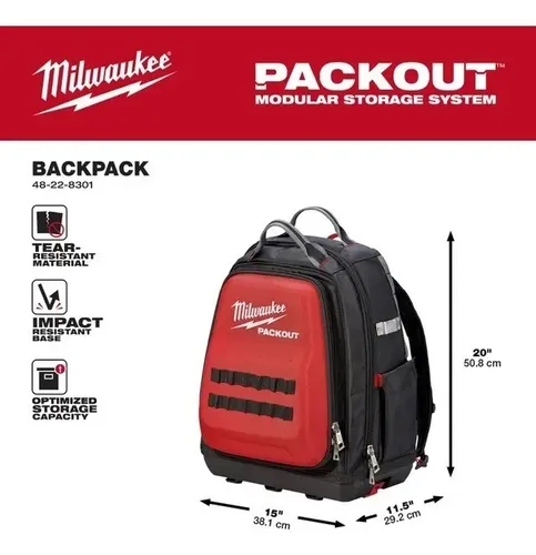 Mochila Reforzada Milwaukee Packout 4822-8301 48 Bolsillos C Rojo
