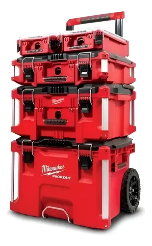 Combo 5 Cajas Carro Porta Herramientas Milwaukee Packout Rojo