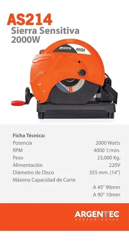 Sierra Sensitiva 355 Mm. Argentec As214 2000 Watts Naranja