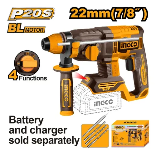 Rotomartillo Inalambrico Brushless 20v Ingco 2j 22mm Sds Plu Amarillo