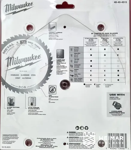 Disco De Corte Para Metales Milwaukee 42 Dientes 4840-4515 Blanco