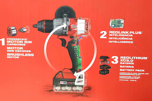 Taladro Percut Atornill M18 Fuel Maletin Milwaukee 2904-259a Color Rojo