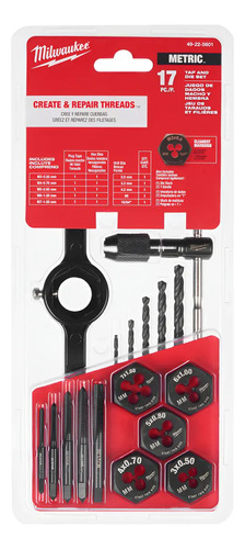 Set 17 Piezas Machos Y Terrajas Métricas Milwaukee 49-22-560 Rojo Hexagonales Herramientas Roscado En Cobre Compatibles Con Llaves Manuales Para Aluminio