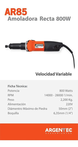 Amoladora Recta Argentec Ar 85 800w Color Naranja